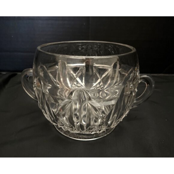 Vintage Open Sugar Bowl Cut Crystal Large 2 Handles - Picture 1 of 6